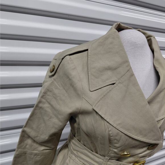 Blanc Noir Womens Cropped Linen Safari Trench Coat Size Small Beige Jacket NWT - Picture 8 of 11